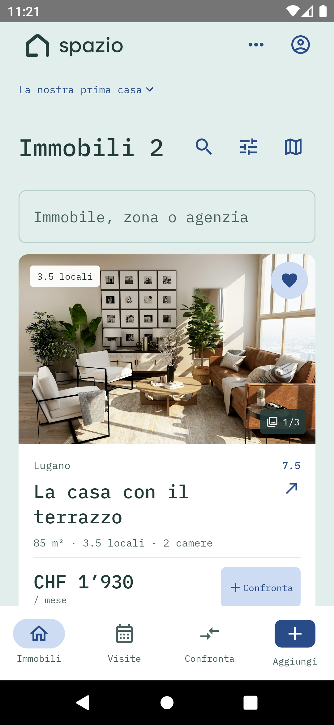 App Android Spazio: recherche par nom du bien, secteur ou agence