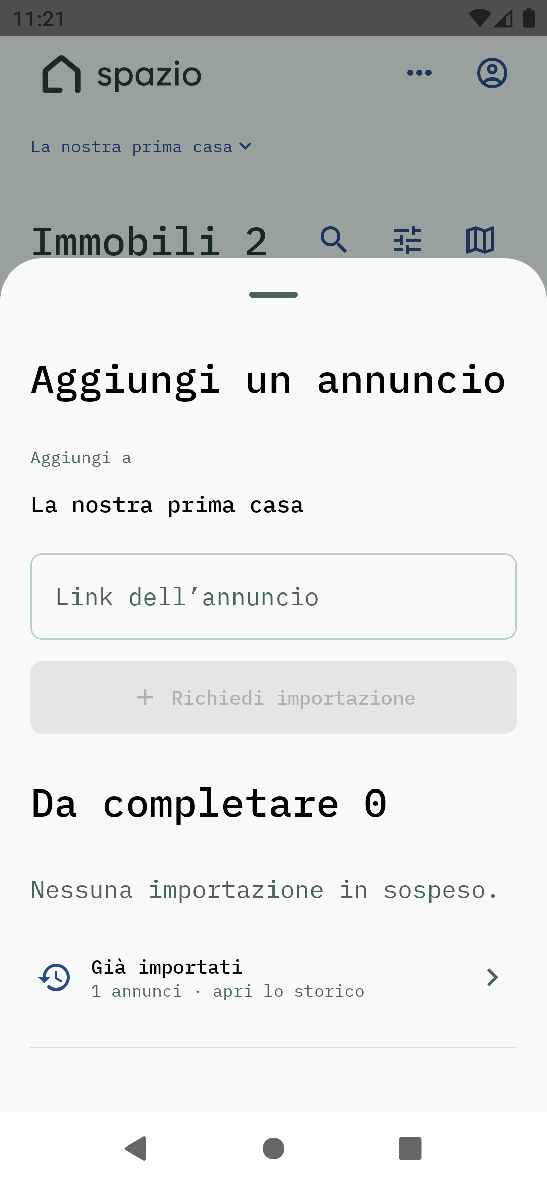 App Android Spazio: panneau d’ajout d’une annonce à la recherche