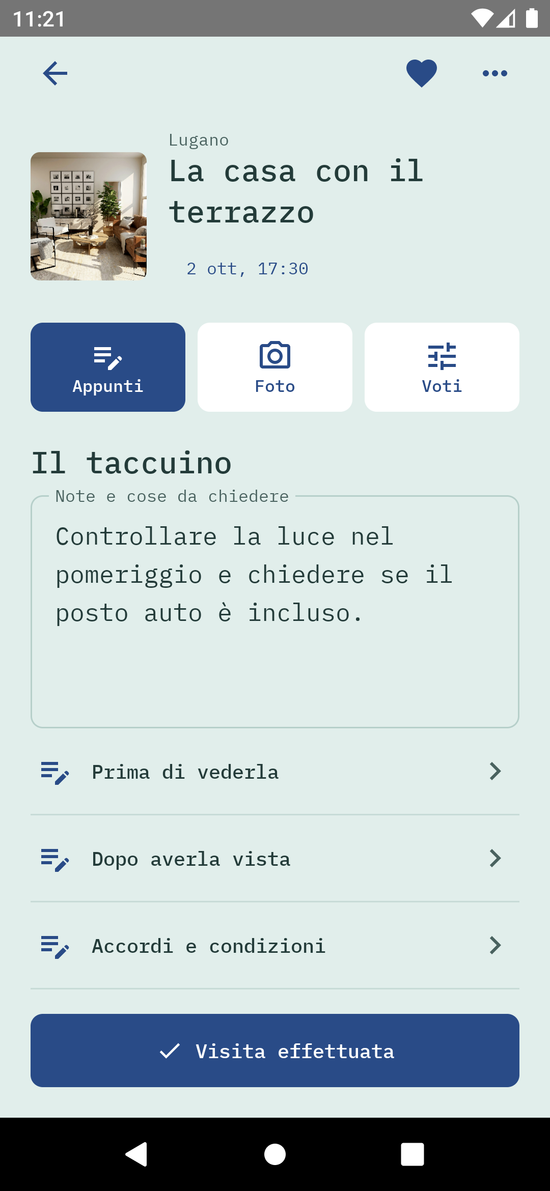 App Android Spazio: carnet personnel avec questions pour la visite