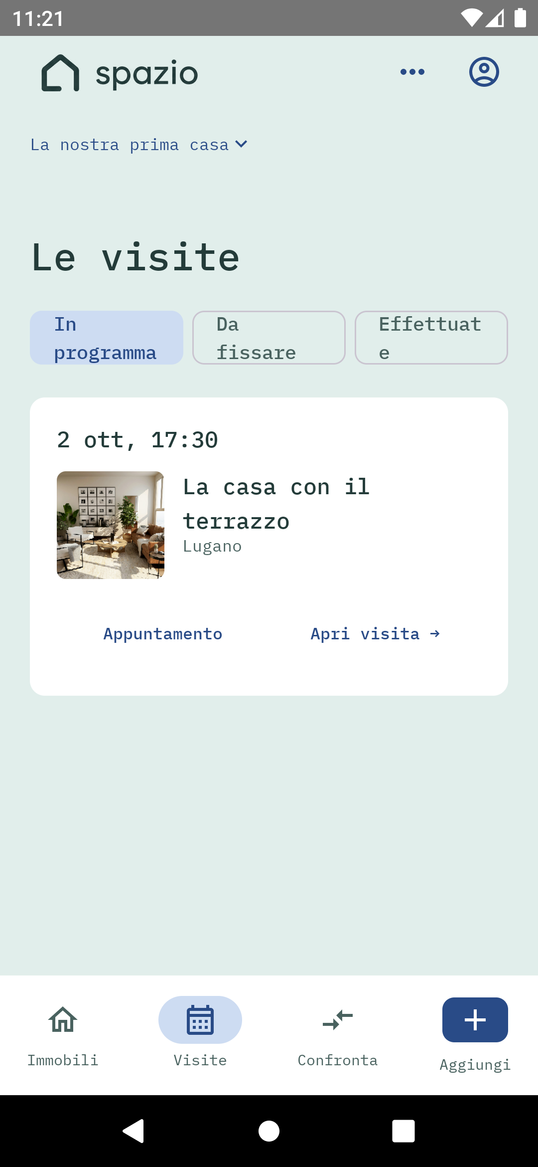 App Android Spazio: agenda avec une visite de démonstration prévue