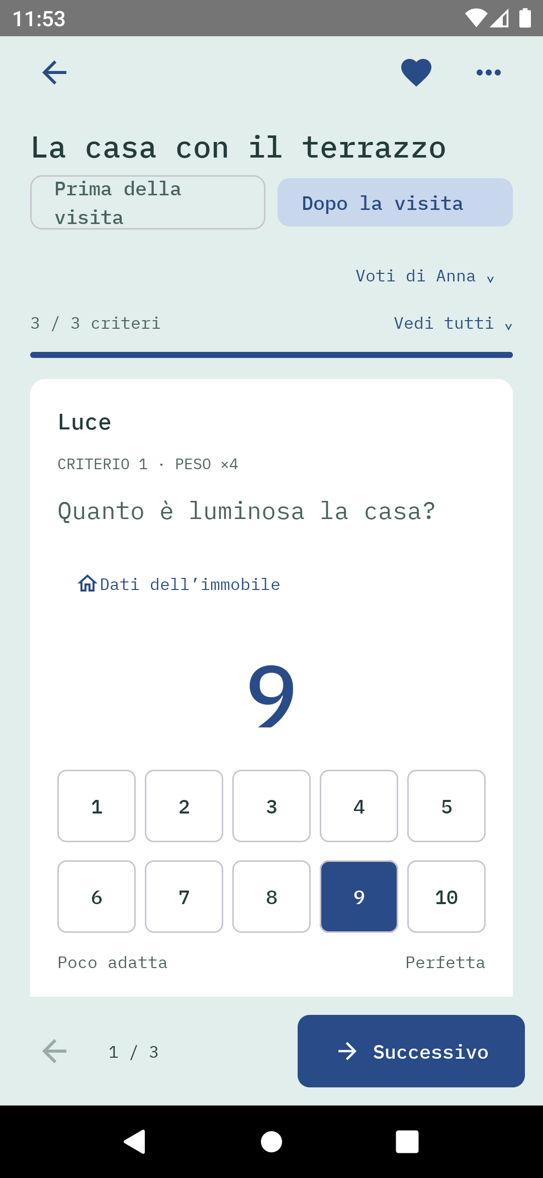 App Android Spazio: évaluation des critères après la visite